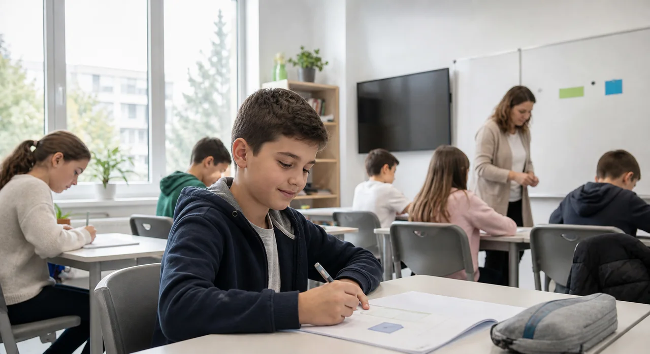 Dječak na času u savremenoj Oxford učionici