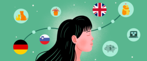 Ilustracija uticaja višejezičnosti na mentalno zdravlje i poboljšanu kognitivnu funkciju i emocionalno blagostanje.